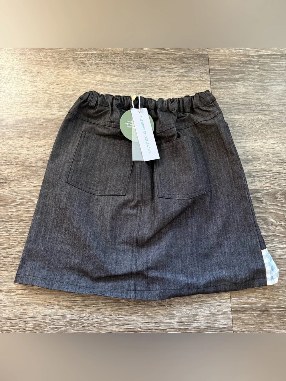 NWT The Sunday Collective Black Denim Look Plaid Detail Skirt